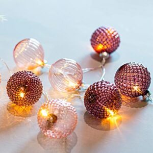 ΣΕΙΡΑ, 10 LED 5mm, ΡΟΖ ΓΥΑΛΙΝΕΣ ΜΠΑΛΕΣ 6cm, ΜΠΑΤΑΡΙΑΣ 3xAA, ΔΙΑΦΑΝΟ PVC ΚΑΛΩΔΙΟ, ΘΕΡΜΟ ΛΕΥΚΟ LED ΑΝΑ 15cm, ΠΡΟΕΚΤΑΣΗ ΠΑΡΟΧΗΣ 50cm, IP20 - Image 1