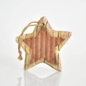 ΑΣΤΕΡΙ ΞΥΛΙΝΟ ΚΡΕΜΑΣΤΟ, ΜΕ ΜΕΤΑΛΛΙΚΗ ΔΙΑΚΟΣΜΗΣΗ, 10,5x10,5x1,2cm - Image 1