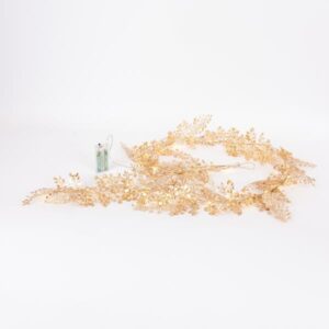 ΦΩΤΙΖΟΜΕΝΗ ΓΙΡΛΑΝΤΑ ME ΧΡΥΣΑ ΦΥΛΛΑ 150cm, 30 ΘΕΡΜΑ ΛΕΥΚΑ MINI LED, ΜΠΑΤΑΡΙΑΣ 2XAA, ΠΡΟΕΚΤΑΣΗ ΠΑΡΟΧΗΣ 50cm, IP20 - Image 1