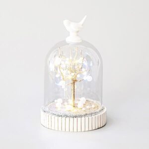 ΓΥΑΛΙΝΟΣ ΘΟΛΟΣ, ΜΕ ΠΟΥΛΑΚΙ ΚΑΙ ΔΕΝΤΡΟ ΑΠΌ ΠΕΡΛΕΣ, 12 LED, 11,6x18cm - Image 1