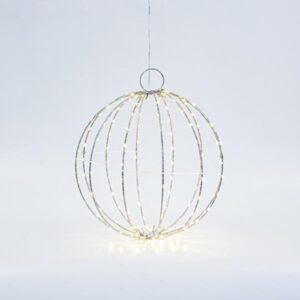 ΑΣΗΜΙ ΜΕΤΑΛΛΙΚΗ ΜΠΑΛΑ ΦΩΤΙΖΟΜΕΝΗ 30cm, 144 MINI LED, ΣΤΑΘΕΡΟΣ ΜΕΤΑΣΧΗΜΑΤΙΣΤΗΣ, ΑΣΗΜΙ ΧΑΛΚΙΝΟ ΚΑΛΩΔΙΟ, ΘΕΡΜΟ ΛΕΥΚΟ LED, ΠΡΟΕΚΤΑΣΗ ΠΑΡΟΧΗΣ 3m, IP44 - Image 1