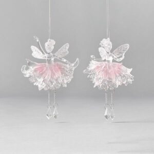 ΑΚΡΥΛΙΚΗ ΝΕΡΑΙΔΑ, ΜΑΤ ΔΙΑΦΑΝΗ, ΜΕ ΡΟΖ GLITTER, ΜΕ ΚΡΕΜΑΣΤΑ ΠΟΔΙΑ ΜΕ ΠΕΤΡΟΥΛΕΣ, 2 ΣΧΕΔΙΑ,  10x15,5cm, ΤΙΜΗ ΑΝΑ ΤΜΧ - Image 1