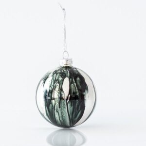 ΓΥΑΛΙΝΗ ΜΠΑΛΑ, ΑΣΗΜΙ, ΜΕ ΜΑΥΡΑ ΣΧΕΔΙΑ, ΣΕΤ 4ΤΜΧ, 8cm - Image 1