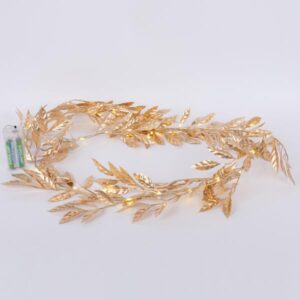 ΦΩΤΙΖΟΜΕΝΗ ΓΙΡΛΑΝΤΑ ME ΧΡΥΣΑ ΦΥΛΛΑ ΕΛΙΑΣ 150cm, 30 ΘΕΡΜΑ ΛΕΥΚΑ MINI LED, ΜΠΑΤΑΡΙΑΣ 2XAA, ΠΡΟΕΚΤΑΣΗ ΠΑΡΟΧΗΣ 50cm, IP20 - Image 1