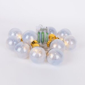 ΣΕΙΡΑ, 10 LED 5mm, ΔΙΑΚΟΣΜΗΤΙΚEΣ ΜΠΑΛΕΣ ΜΕ ΑΣΗΜΙ ΥΦΑΣΜΑ, ΜΠΑΤΑΡΙΑΣ 3ΧΑΑ, ΧΡΟΝΟΔΙΑΚΟΠΤΗ, ΔΙΑΦΑΝΟ PVC ΚΑΛΩΔΙΟ, ΘΕΡΜΟ ΛΕΥΚΟ LED ΑΝΑ 15cm, ΠΡΟΕΚΤΑΣΗ ΠΑΡΟΧΗΣ 30cm, IP20 - Image 1