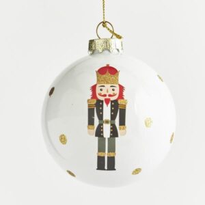 ΓΥΑΛΙΝΗ ΜΠΑΛΑ, ΑΣΠΡΗ ΜΕ ΣΧΕΔΙΟ ΚΑΡΥΟΘΡΑΥΣΤΗ,  ΣΕΤ 4ΤΜΧ, 8cm - Image 1