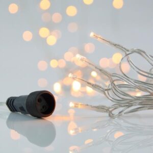 ΣΕΙΡΑ, 100 LED 3mm, 31V ΜΕΤΑΣΧΗΜΑΤΙΣΤΗ, 4 ΕΠΕΚΤΑΣΕΙΣ ΕΩΣ 3 ΣΕΤ, ΔΙΑΦΑΝΟ PVC ΚΑΛΩΔΙΟ, ΘΕΡΜΟ ΛΕΥΚΟ LED ΑΝΑ 5cm, ΠΡΟΕΚΤΑΣΗ ΠΑΡΟΧΗΣ 3m, ΙP44 - Image 1