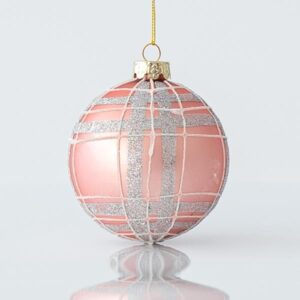 ΓΥΑΛΙΝΗ ΜΠΑΛΑ, ΡΟΖ ΜΑΤ, ΜΕ ΑΣΗΜΙ GLITTER, ΣΕΤ 4ΤΜΧ, 8cm - Image 1