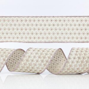 ΚΟΡΔΕΛΑ ΕΚΡΟΥ, ΜΕ ΡΟΖ ΚΑΙ ΑΣΗΜΙ GLITTER, 6,35cm, 10Y - Image 1