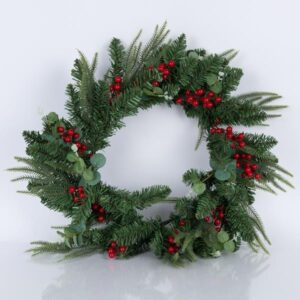 ΣΤΕΦΑΝΙ ΠΡΑΣΙΝΟ ΜΕ BERRIES ΚΑΙ ΠΡΑΣΙΝΑ ΦΥΛΛΑ, 60cm - Image 1