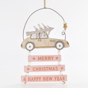 ΣΤΟΛΙΔΙ ΞΥΛΙΝΟ ΚΡΕΜΑΣΤΟ ΜΕ ΑΥΤΟΚΙΝΗΤΟ ΚΑΙ ΡΟΖ ΕΠΙΓΡΑΦΗ, 22cm - Image 1