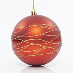 ΠΛΑΣΤΙΚΗ ΜΠΑΛΑ ΚΟΚΚΙΝΗ, ΜΕ ΧΡΥΣΑ ΔΙΑΚΟΣΜΗΤΙΚΑ, ΣΕΤ 4ΤΜΧ, 10cm - Image 1