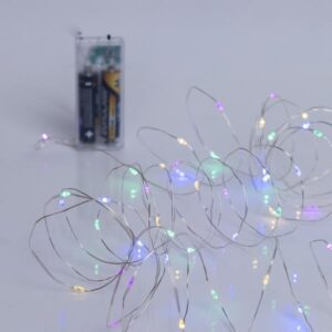 ΣΕΙΡΑ, 50 MINI LED, ΜΠΑΤΑΡΙΑΣ 2xAA, TIMER, ΑΣΗΜΙ ΧΑΛΚΙΝΟ ΚΑΛΩΔΙΟ, ΧΡΩΜΑΤΙΣΤΟ ΟΠΑΛ LED ΑΝΑ 10cm, ΠΡΟΕΚΤΑΣΗ ΠΑΡΟΧΗΣ 10cm, IP20 (DISPLAY BOX 24τμχ) - Image 1