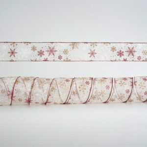 ΚΟΡΔΕΛΑ ΔΙΑΦΑΝΗ ΜΕ ΑΣΗΜΙ ΚΑΙ ΡΟΖ ΧΙΟΝΟΝΙΦΑΔΕΣ, 6,35cm, 10Y - Image 1