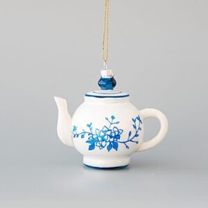 ΓΥΑΛΙΝΟ ΣΤΟΛΙΔΙ, ΤΣΑΓΙΕΡΑ, ΛΕΥΚΗ ΜΕ ΜΠΛΕ ΛΟΥΛΟΥΔΙΑ, ΣΕΤ 4ΤΜΧ, 11x7,5x10cm - Image 1