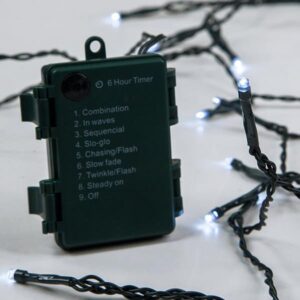 ΣΕΙΡΑ, 48 LED 3mm, ΜΠΑΤΑΡΙΑΣ 3xAA, 8 ΠΡΟΓΡΑΜΜΑΤΑ & ΜΝΗΜΗ, TIMER, ΠΡΑΣΙΝΟ PVC ΚΑΛΩΔΙΟ, ΛΕΥΚΟ LED ANA 10cm, ΠΡΟΕΚΤΑΣΗ ΠΑΡΟΧΗΣ 30cm, IP44 (DISPLAY BOX 24τμχ) - Image 1