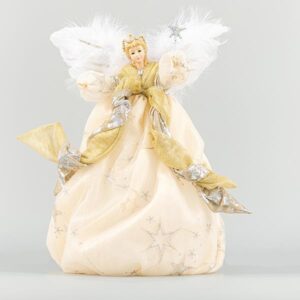 ΝΕΡΑΙΔΑ ΚΟΡΥΦΗ ΔΕΝΤΡΟΥ, ΛΕΥΚΗ ΜΕ ΧΡΥΣΟ, ΜΕ ΡΑΒΔΙ, 40cm - Image 1