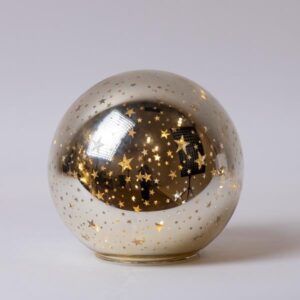 ΓΥΑΛΙΝΗ ΔΙΑΚΟΣΜΗΤΙΚΗ ΜΠΑΛΑ, ΧΡΥΣΗ, ΦΩΤΙΖΟΜΕΝΗ, ΜΕ ΑΣΤΕΡΑΚΙΑ, 15cm - Image 1