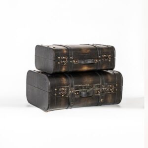 ΞΥΛΙΝΗ ΒΑΛΙΤΣΑ, ΣΚΟΥΡΟ ΚΑΦΕ, ΣΕΤ 2 ΤΜΧ, 45x29x18,5cm ΚΑΙ 37x24x13,5cm - Image 1