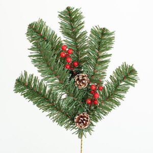 ΚΛΑΔΙ 60cm, ΜΕ ΧΙΟΝΙΣΜΕΝΕΣ ΚΟΥΚΟΥΝΑΡΕΣ ΚΑΙ BERRIES, 6 TIPS (ΠΑΧΟΣ ΤΩΝ TIPS 8cm), ΠΡΑΣΙΝΟ ΧΡΩΜΑ - Image 1