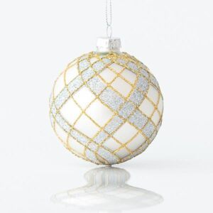 ΓΥΑΛΙΝΗ ΜΠΑΛΑ, ΑΣΗΜΙ ΜΑΤ, ΜΕ ΑΣΗΜΙ GLITTER, ΣΕΤ 4ΤΜΧ, 8cm - Image 1