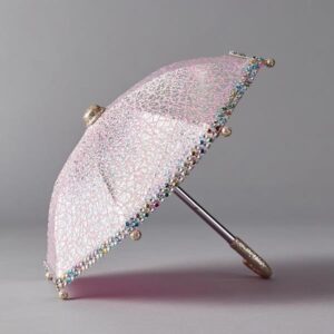 ΟΜΠΡΕΛΑ, ΡΟΖ ΜΕΤΑΛΛΙΚΗ, ΜΕ ΓΚΛΙΤΕΡ, 26x23cm - Image 1