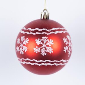 ΜΠΑΛΑ ΠΛΑΣΤΙΚΗ, ΚΟΚΚΙΝΗ, ΜΕ ΛΕΥΚΕΣ ΧΙΟΝΟΝΙΦΑΔΕΣ, ΣΕΤ 6ΤΜΧ, 8cm (TOP 120) - Image 1