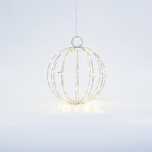 ΑΣΗΜΙ ΜΕΤΑΛΛΙΚΗ ΜΠΑΛΑ ΦΩΤΙΖΟΜΕΝΗ 20cm, 96 MINI LED, ΣΤΑΘΕΡΟΣ ΜΕΤΑΣΧΗΜΑΤΙΣΤΗΣ, ΑΣΗΜΙ ΧΑΛΚΙΝΟ ΚΑΛΩΔΙΟ, ΘΕΡΜΟ ΛΕΥΚΟ LED, ΠΡΟΕΚΤΑΣΗ ΠΑΡΟΧΗΣ 3m, IP44 - Image 1