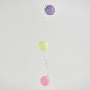 ΣΕΙΡΑ, 10 LED 5mm, ΚΙΤΡΙΝΕΣ, ΡΟΖ & ΜΩΒ ΥΦΑΣΜΑΤΙΝΕΣ ΜΠΑΛΕΣ 4cm, ΜΠΑΤΑΡΙΑΣ 2xAA, ΧΡΟΝΟΔΙΑΚΟΠΤΗ, ΔΙΑΦΑΝΟ PVC ΚΑΛΩΔΙΟ, ΘΕΡΜΟ ΛΕΥΚΟ LED ΑΝΑ 15cm, ΠΡΟΕΚΤΑΣΗ ΠΑΡΟΧΗΣ 30cm, IP20 - Image 1