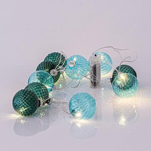 ΣΕΙΡΑ, 10 LED 5mm, ΠΡΑΣΙΝΕΣ ΓΥΑΛΙΝΕΣ ΜΠΑΛΕΣ 6cm, ΜΠΑΤΑΡΙΑΣ 3xAA, ΔΙΑΦΑΝΟ PVC ΚΑΛΩΔΙΟ, ΘΕΡΜΟ ΛΕΥΚΟ LED ΑΝΑ 15cm, ΠΡΟΕΚΤΑΣΗ ΠΑΡΟΧΗΣ 50cm, IP20 - Image 1