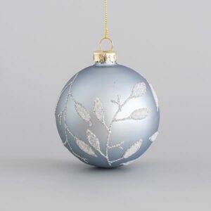 ΓΥΑΛΙΝΗ ΜΠΑΛΑ, ΑΠΑΛΟ ΜΠΛΕ ΜΑΤ, ΜΕ GLITTER ΦΥΛΛΑ, ΣΕΤ 4ΤΜΧ, 8cm - Image 1