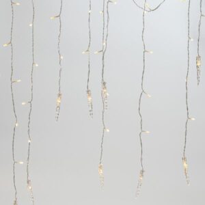 ΒΡΟΧΗ, 96 LED 5mm, 16 ΣΤΑΛΑΚΤΙΤΕΣ 9.5cm, 31V ΜΕΤΑΣΧΗΜΑΤΙΣΤΗΣ, 8 ΠΡΟΓΡΑΜΜΑΤΑ & ΜΝΗΜΗ, 4 ΕΠΕΚΤΑΣΕΙΣ ΕΩΣ 3 ΣΕΤ, ΔΙΑΦΑΝΟ PVC ΚΑΛΩΔΙΟ, ΘΕΡΜΟ ΛΕΥΚΟ LED (H80 x W300cm, 6/7/5), ΠΡΟΕΚΤΑΣΗ ΠΑΡΟΧΗΣ 3m, IP44 - Image 1