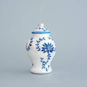 ΓΥΑΛΙΝΟ ΣΤΟΛΙΔΙ, ΒΑΖΟ, ΛΕΥΚΟ ΜΕ ΜΠΛΕ ΛΟΥΛΟΥΔΙΑ, ΣΕΤ 2ΤΜΧ, 7,5x12,2cm - Image 1