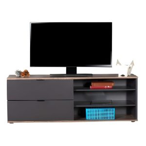 ΕΠΙΠΛΟ TV ΔΙΧΡΩΜΟ  ΜΕ ΔΥΟ ΣΥΡΤΑΡΙΑ ΚΑΙ ΤΡΙΑ ΡΑΦΙΑ 120x35x48 εκ LATTE/ANTHRACITE - Image 1