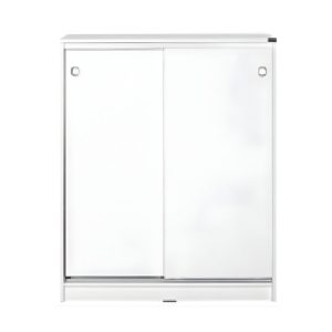 ΠΑΠΟΥΤΣΟΘΗΚΗ ΜΕ ΔΙΠΛΗ ΣΥΡΟΜΕΝΗ ΠΟΡΤΑ- 5 ΘΕΣΕΙΣ ΑΠΟΘΗΚΕΥΣΗΣ-ΑΕΡΙΖΟΜΕΝΗ ΠΛΑΤΗ 91x37x105 εκ ΛΕΥΚΟ ΓΥΑΛΙΣΤΕΡΟ - Image 1