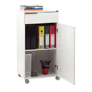 ΡΑΦΙΕΡΑ - ΣΥΡΤΑΡΙΕΡΑ ΤΡΟΧΗΛΑΤΗ ΜΕ ΠΟΡΤΑ ΚΑΙ  ΣΥΡΤΑΡΙ 50x40x100 εκ ΛΕΥΚΟ ΓΥΑΛΙΣΤΕΡΟ - Image 1