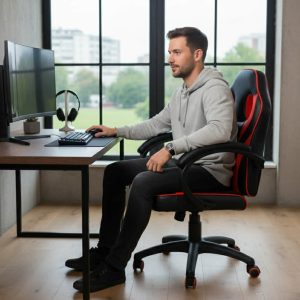 VELCO Pro Systems ΚΑΡΕΚΛΑ ΓΡΑΦΕΙΟΥ GAMING ΜΑΥΡΗ-ΚΟΚΚΙΝΗ- ΕΠΙΦΑΝΕΙΑ PU & TEXT - Image 3