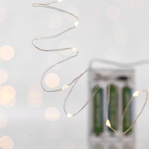 ΣΕΙΡΑ, 20 MINI LED, ΜΠΑΤΑΡΙΑΣ 3xAA, ΧΡΟΝΟΔΙΑΚΟΠΤΗ, ΑΣΗΜΙ ΧΑΛΚΙΝΟ ΚΑΛΩΔΙΟ, ΘΕΡΜΟ ΛΕΥΚΟ LED ANA 10cm, ΠΡΟΕΚΤΑΣΗ ΠΑΡΟΧΗΣ 10cm, IP20 - Image 1