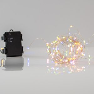 ΣΕΙΡΑ, 50 LED 5mm, ΜΠΑΤΑΡΙΑΣ 3xAA, 11 ΠΡΟΓΡΑΜΜΑΤΑ & ΜΝΗΜΗ, ΧΡΟΝΟΔΙΑΚΟΠΤΗΣ, ΑΣΗΜΙ ΧΑΛΚΙΝΟ ΚΑΛΩΔΙΟ, ΧΡΩΜΑΤΙΣΤΟ OPAL & ΘΕΡΜΟ ΛΕΥΚΟ LED ANA 10cm, ΠΡΟΕΚΤΑΣΗ ΠΑΡΟΧΗΣ 10cm, IP44 - Image 1