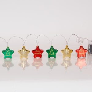 ΣΕΙΡΑ, 10 LED 5mm, ΠΛΑΣΤΙΚΑ ΧΡΩΜΑΤΙΣΤΑ ΑΣΤΕΡΙΑ, ΜΠΑΤΑΡΙΑΣ 3xAA, ΧΡΟΝΟΔΙΑΚΟΠΤΗ, ΔΙΑΦΑΝΟ PVC ΚΑΛΩΔΙΟ, ΘΕΡΜΟ ΛΕΥΚΟ LED ΑΝΑ 10cm, ΠΡΟΕΚΤΑΣΗ ΠΑΡΟΧΗΣ 30cm, IP20 - Image 1