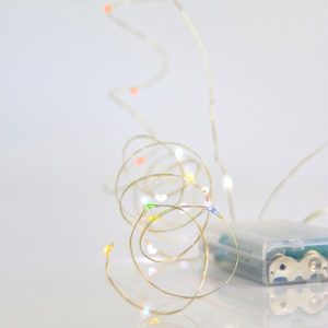 ΣΕΙΡΑ, 20 MINI LED, ΜΠΑΤΑΡΙΑΣ 3xAA, ΧΡΟΝΟΔΙΑΚΟΠΤΗ, ΑΣΗΜΙ ΧΑΛΚΙΝΟ ΚΑΛΩΔΙΟ, ΧΡΩΜΑΤΙΣΤΟ LED ANA 10cm, ΠΡΟΕΚΤΑΣΗ ΠΑΡΟΧΗΣ 10cm, IP20 - Image 1