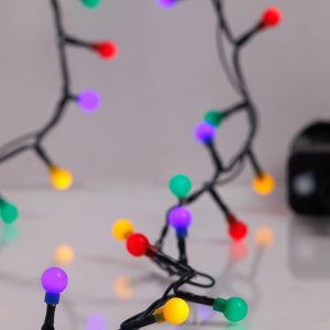 ΣΕΙΡΑ, 100 LED 3mm, ΧΡΩΜΑΤΙΣΤΕΣ ΜΠΑΛΙΤΣΕΣ 0.9cm, 31V ΜΕΤΑΣΧΗΜΑΤΙΣΤΗ, 8 ΠΡΟΓΡΑΜΜΑΤΑ & ΜΝΗΜΗ, ΠΡΑΣΙΝΟ PVC ΚΑΛΩΔΙΟ, ΧΡΩΜΑΤΙΣΤΟ LED ΑΝΑ 3cm, ΠΡΟΕΚΤΑΣΗ ΠΑΡΟΧΗΣ 3m, IP44 - Image 1