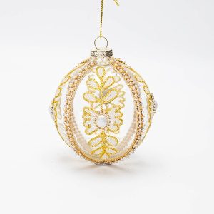 ΓΥΑΛΙΝΗ ΜΠΑΛΑ, ΔΙΑΦΑΝΗ ΜΕ ΛΕΥΚΗ ΠΕΡΛΑ, ΣΕΤ 4ΤΜΧ, 8cm - Image 1