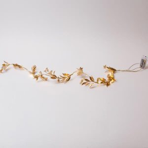 ΦΩΤΙΖΟΜΕΝΗ ΓΙΡΛΑΝΤΑ ME ΧΡΥΣΑ ΜΠΟΥΜΠΟΥΚΙΑ 150cm, 16 ΘΕΡΜΑ ΛΕΥΚΑ MINI LED, ΜΠΑΤΑΡΙΑΣ 3xAA, TIMER, ΠΡΟΕΚΤΑΣΗ ΠΑΡΟΧΗΣ 30cm, IP20 - Image 1