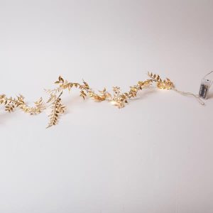 ΦΩΤΙΖΟΜΕΝΗ ΓΙΡΛΑΝΤΑ ME ΧΡΥΣΟ ΠΛΑΤΥ ΦΥΛΛΟ 150cm, 16 ΘΕΡΜΑ ΛΕΥΚΑ MINI LED, ΜΠΑΤΑΡΙΑΣ 3xAA, TIMER, ΠΡΟΕΚΤΑΣΗ ΠΑΡΟΧΗΣ 30cm, IP20 - Image 1