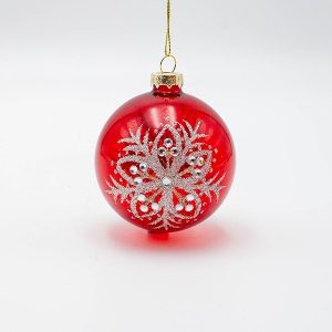 ΓΥΑΛΙΝΗ ΜΠΑΛΑ, ΚΟΚΚΙΝΗ ΜΕ ΑΣΗΜΙ ΛΟΥΛΟΥΔΙ, ΣΕΤ 4ΤΜΧ, 8cm - Image 1