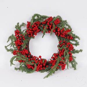 ΣΤΕΦΑΝΙ ΜΕ ΚΟΚΚΙΝΑ BERRIES ΚΑΙ ΚΛΑΔΙ ΕΛΑΤΟΥ, 50cm - Image 1