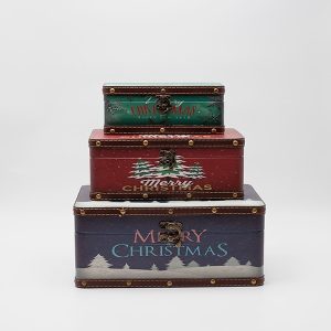 ΚΟΥΤΙΑ ΔΙΑΚΟΣΜΗΤΙΚΑ, ΜΕ ΧΡΙΣΤΟΥΓΕΝΝΙΑΤΙΚΑ ΣΧΕΔΙΑ,  ΞΥΛΙΝΑ. ΣΕΤ 3 ΤΜΧ, 30x20x13,  25x15x10 ΚΑΙ 20x10x8cm - Image 1