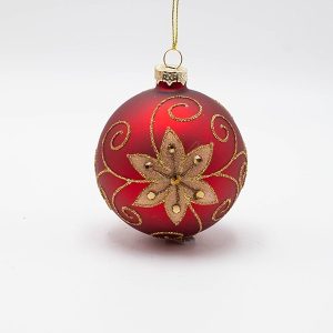 ΓΥΑΛΙΝΗ ΜΠΑΛΑ, ΚΟΚΚΙΝΗ ΜΕ ΧΡΥΣΟ ΛΟΥΛΟΥΔΙ, ΣΕΤ 4ΤΜΧ, 8cm - Image 1