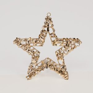 ΦΩΤΙΖΟΜΕΝΟ ΑΣΤΕΡΙ ΧΡΥΣΟ 50cm, 50 LED, ΜΠΑΤΑΡΙΑΣ 3XAA, TIMER, ΑΣΗΜΙ ΧΑΛΚΙΝΟ ΚΑΛΩΔΙΟ, ΘΕΡΜΟ ΛΕΥΚΟ LED, ΠΡΟΕΚΤΑΣΗ ΠΑΡΟΧΗΣ 30cm, IP20 - Image 1